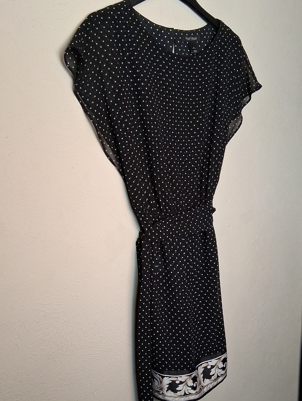 White House Black Market Black Polka Dot Midi Dress with Border Print - Picture 1 of 8